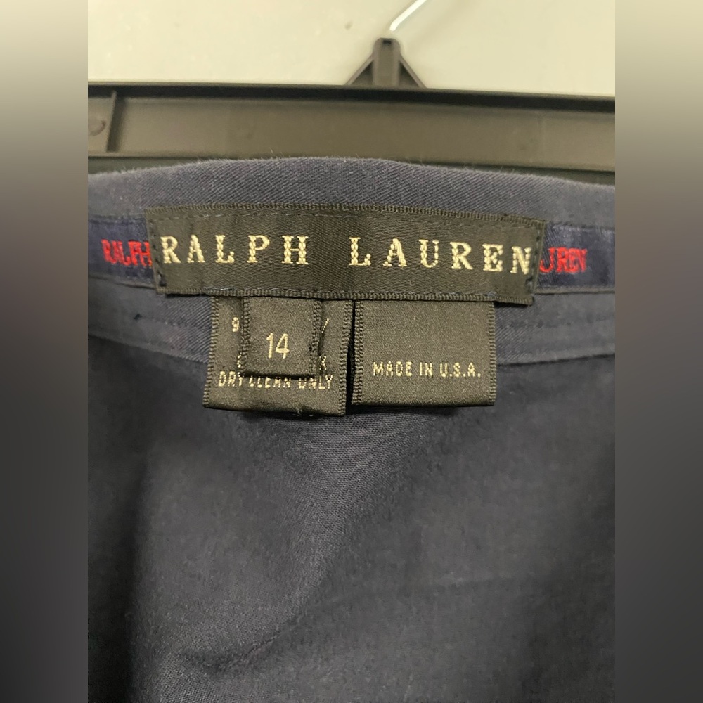 Ralph Lauren Black Label Size 14 Navy Blue Pencil Skirt Zipper Front Gold Chic - Picture 6 of 8